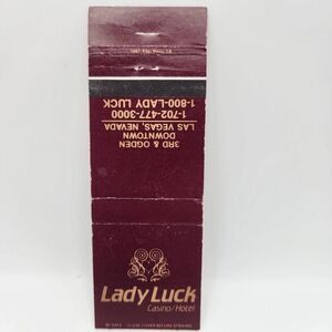 Vintage Matchbook Lady Luck Casino Burgundy Room Downtown Las Vegas 1980s